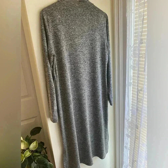 LOFT Mock Neck Sweater Dress Heather Gray Size Large Long Sleeve Stretch Midi - Picture 7 of 12